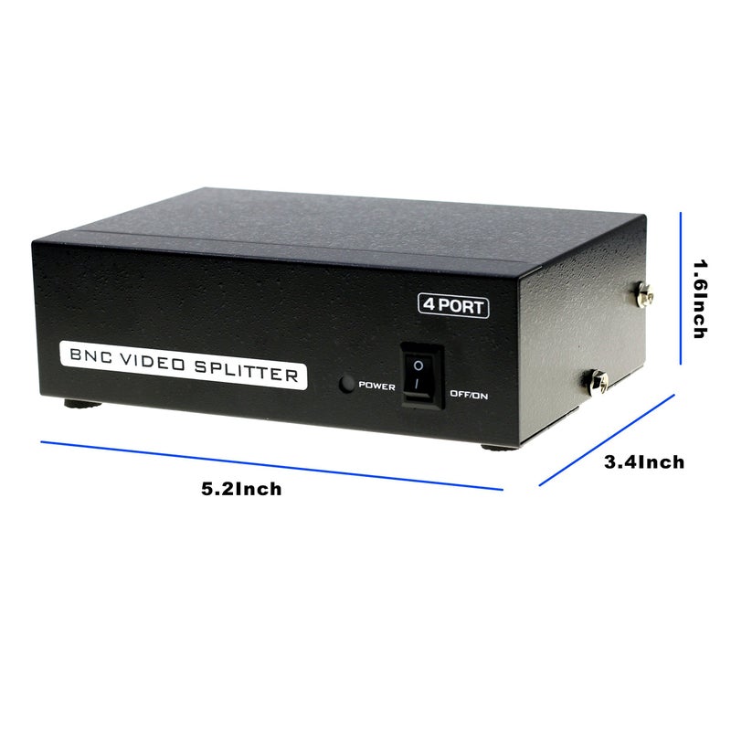 Optimal Shop 4 Ports BNC Video Splitter 1 in 4 Out BNC Coaxial TV CCTV DVR Composite Video Adapter Black - Image 3